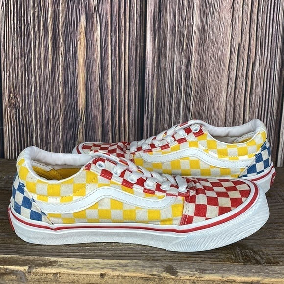 Kids Vans Shoes Red, Yellow & Blue Checks- Size 2 - Picture 6 of 12
